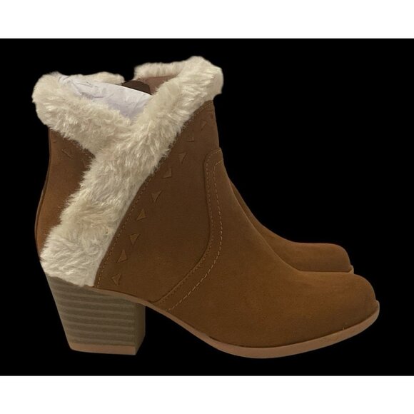 UNR8ED Coco Girls Faux Fur Ankle Boots Youth Size 13M Chestnut Trim Block Heel - Picture 9 of 16